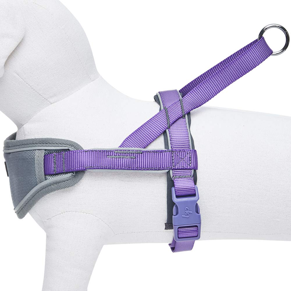 8 Colors Soft & Comfy 3M Reflective Strips Padded Dog Harness Vest, Chest Girth 30 - 38.5, Purple, Large, Nylon Adjustable Training Harnesses for Dogs