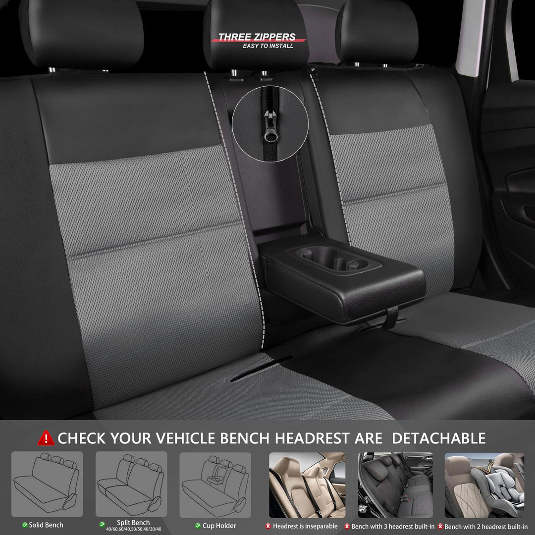 Luxurious Faux PU Leather Universal Seat Covers Set, Car Seat Cover Full Set Fit for Vehicles Sedan SUVs Trucks with Super 5mm Composite Sponge Inside, Airbag Compatible (Black and Gray)