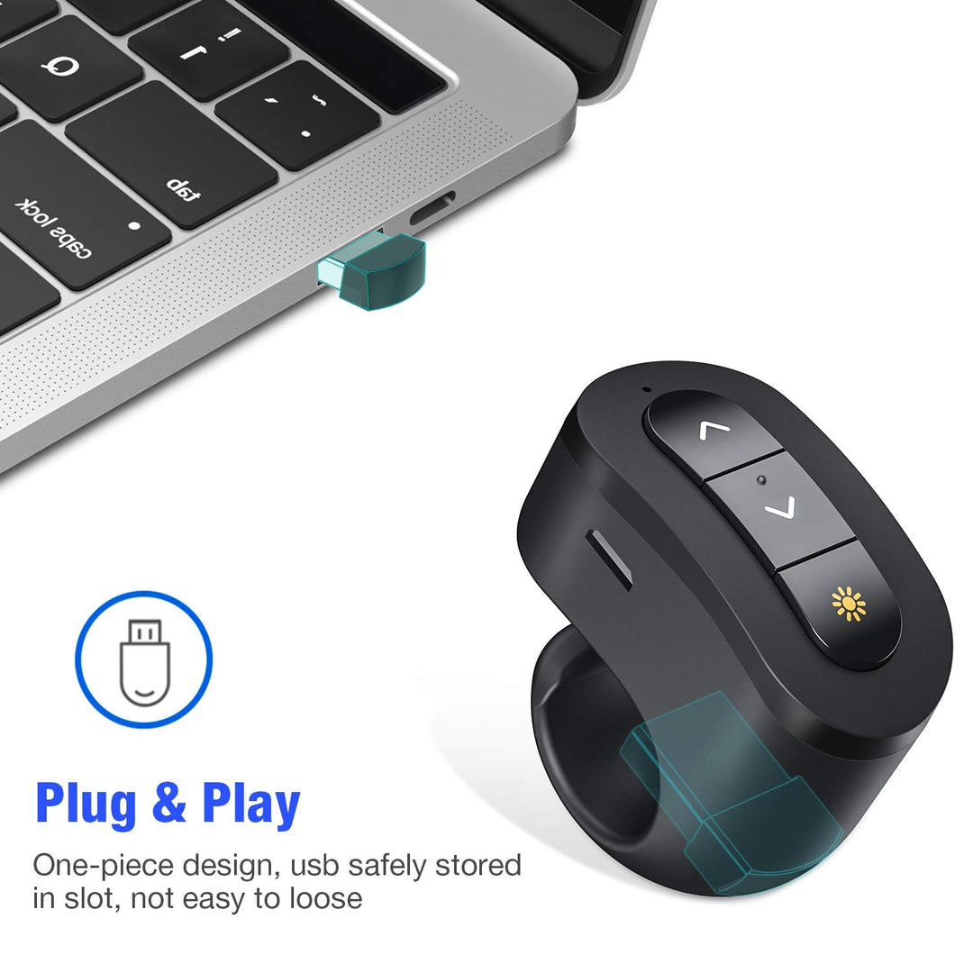 Rechargeable Finger Ring Wireless Presenter Clicker for PowerPoint, Keynote, Mac, Laptop - USB Presentation Remote with 2.4GHz RF