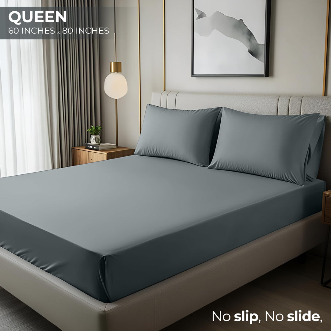 Queen Fitted Sheet - Bottom Sheet - Deep Pocket - Soft Microfiber - Shrinkage and Fade Resistant - Easy Care -1 Fitted Sheet Only (Grey)