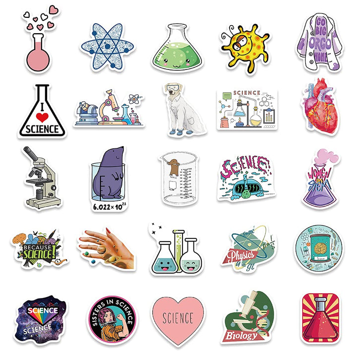 100 Pcs Natural Sciences Stickers Pack, Physics, Chemistry, Biology Experiment Vinyl Stickers, Student Science Laboratory Decals for Laptop, Water Bottle, Notebook, Luggage, Computer Decor