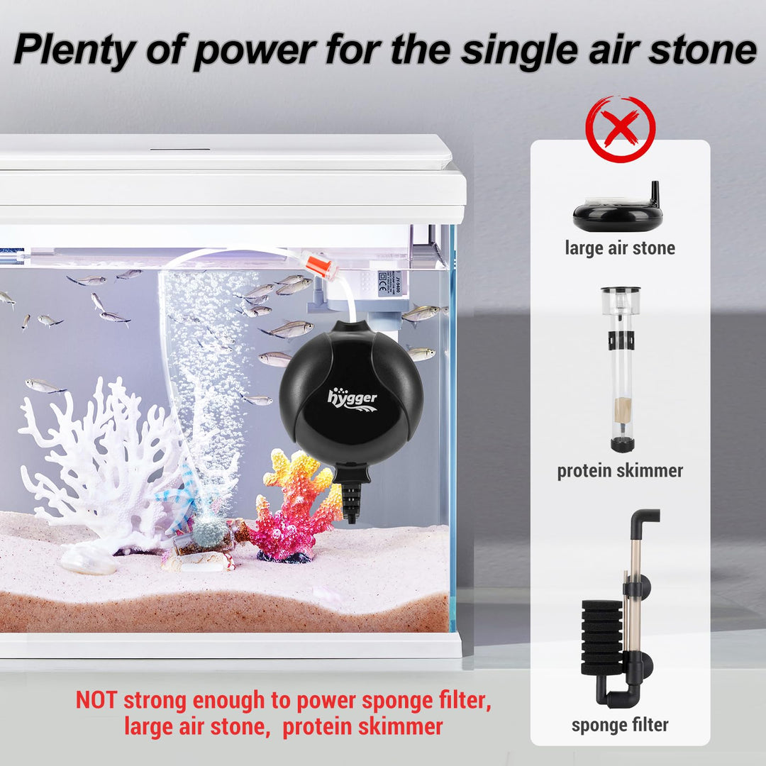 Quiet Mini Air Pump for Aquarium 1.5 Watt Oxygen Fish Air Pump for 1-15 Gallon Fish Tank with Air Stone Air Tubing Clip Black