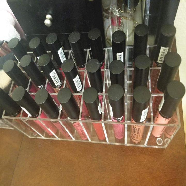 Acrylic Lip Gloss Holder Organizer, Lipstick Holder, 24 Slots Makeup Lip Gloss Lipstick Brushes Storage Display Case