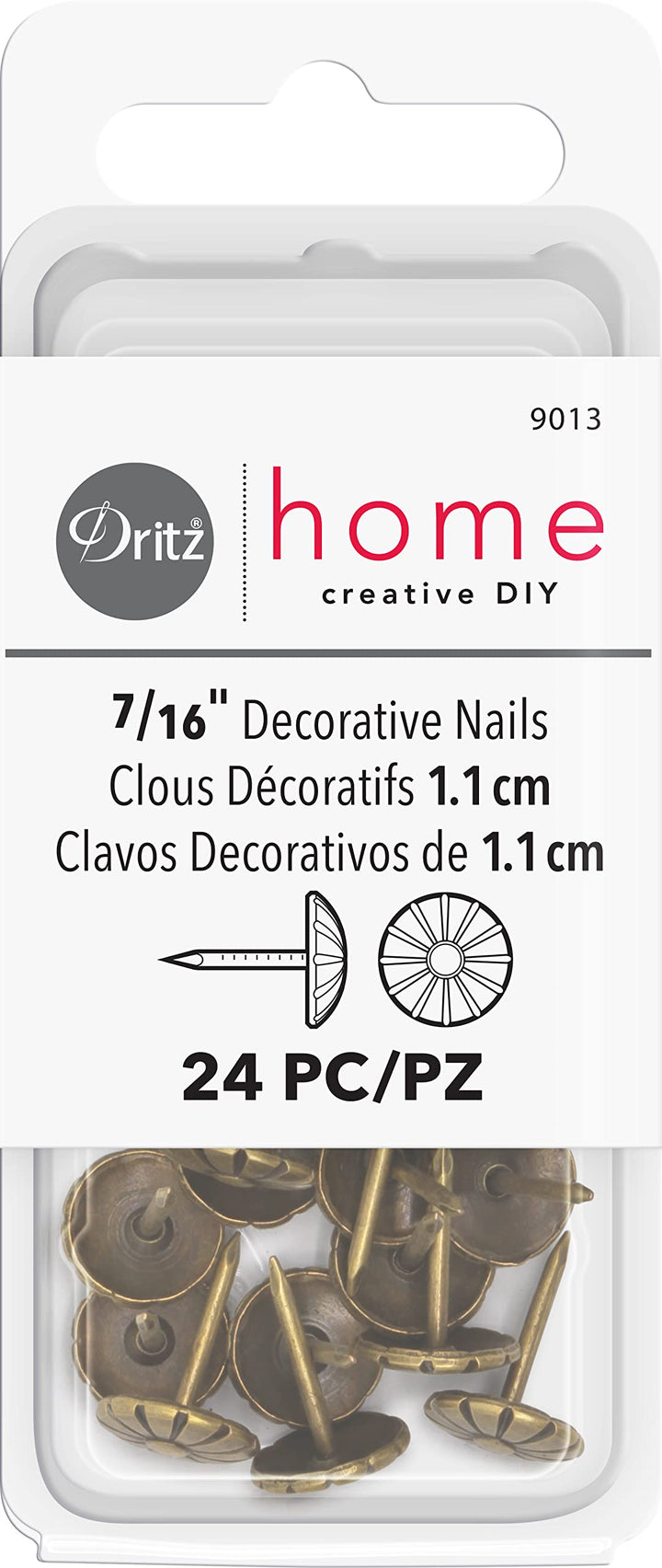 Home 9013 Daisy Decorative Nails, 7/16-Inch, Antique Brass (24-Piece)