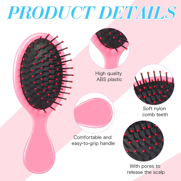 6 Pack Mini Wet Hair Brush Travel Detangling Brush Kids Detangler Hair Brushes Toddler Baby Small Detangler Brush Soft Bristle Hair Brush for Women Girls Wet Dry Curly Hair, 6 Colors