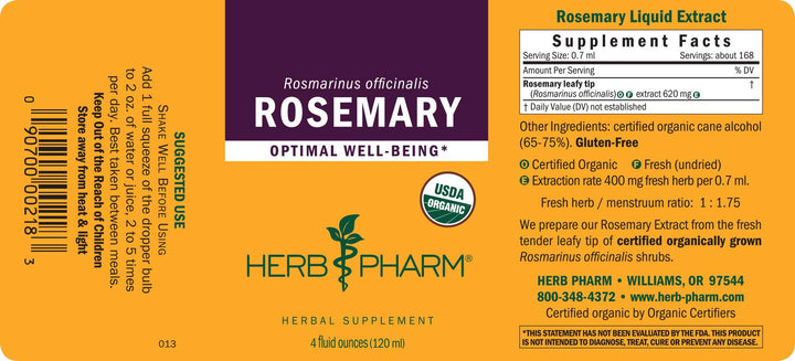 Certified Organic Rosemary Liquid Extract - 4 Ounce