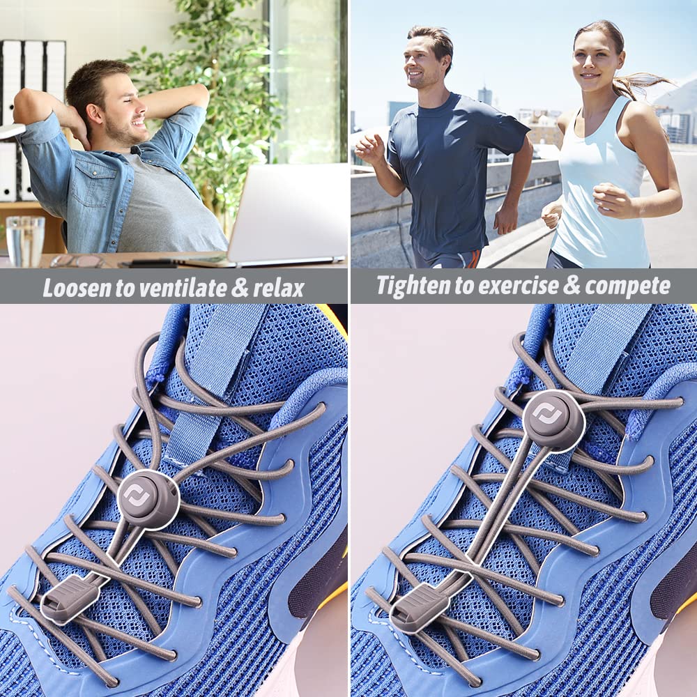 Tieless Elastic Shoe Laces - Heavy Duty No Tie Shoelaces for Kids and Adult with Strong Lock and Speed Shoestrings (Number 006 - Grey Reflective)