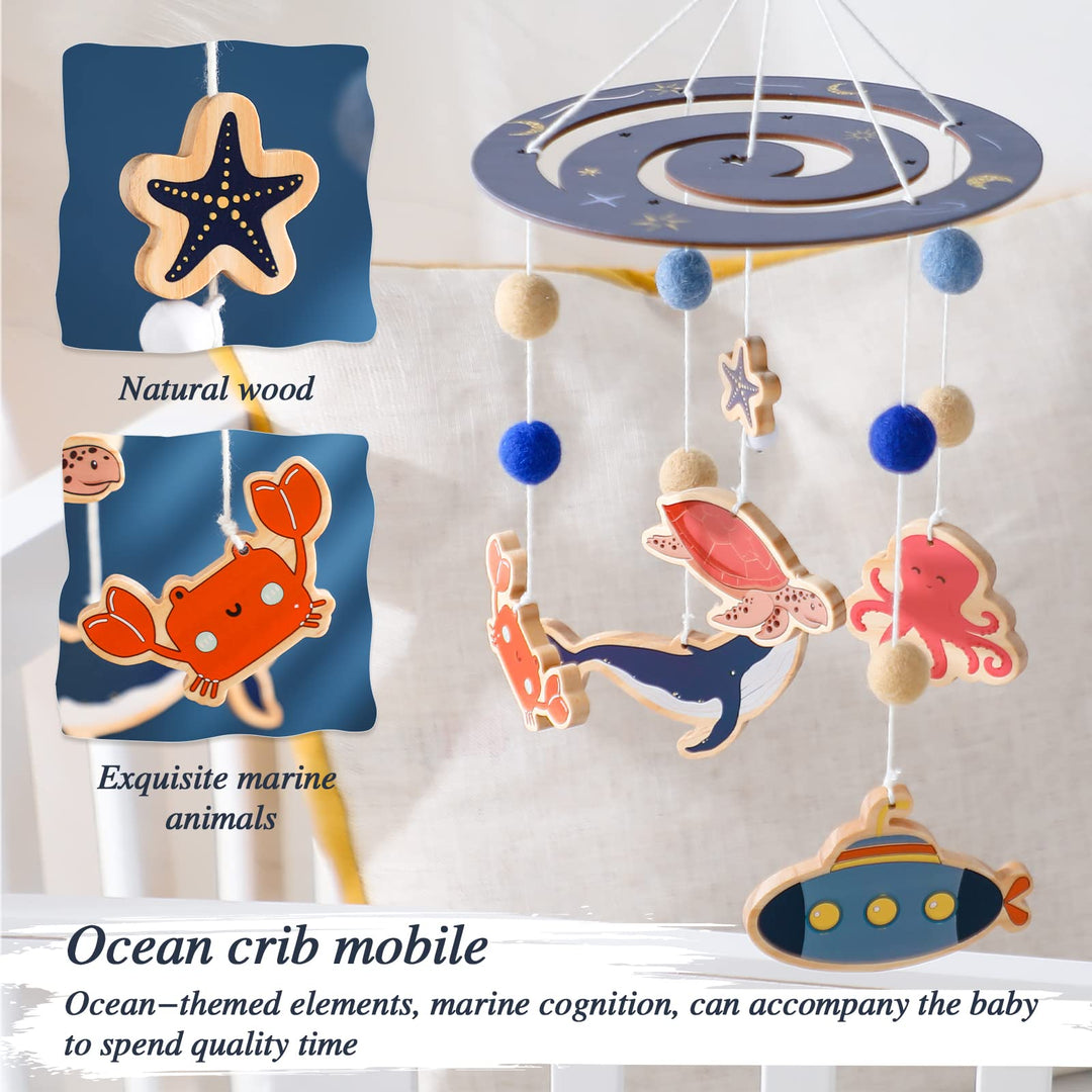 Baby Crib Mobile Wooden Wind Chime Bed Bell,Neutral Baby Crib Mobile,Baby Mobile for Crib,Handmade Baby Mobile,Clouds Baby Ceiling Mobile Baby Nursery Decoration (Blue)