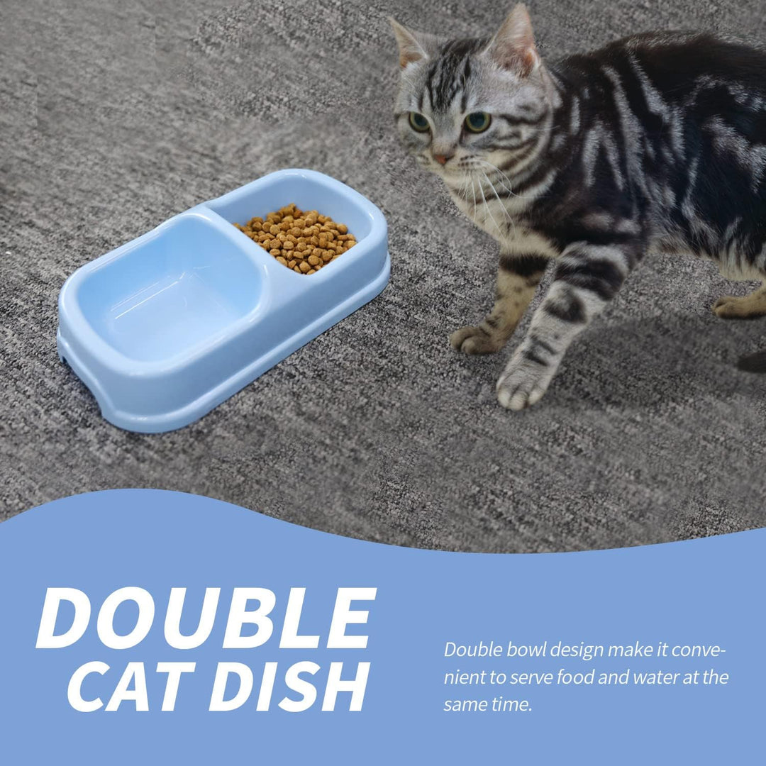 Kitty Litter Box Set Includes 4-Pieces - Shallow Cat Litter Pan, Cat Litter Scooper, Cat Bowls, Cat Mouse Toy, 14.5x10.5 Inches, Blue