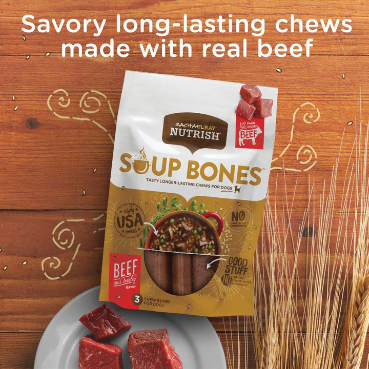 Rachael Ray Soup Bones Dog Treats, Beef & Barley Flavor, 3 Bones (Pack of 8)
