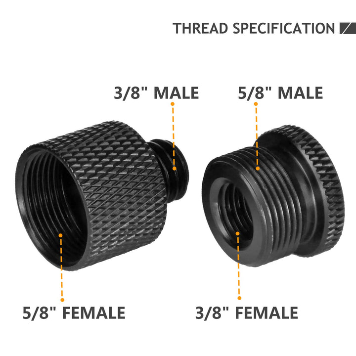 Mic Stand Adapter 5/8 Female to 3/8 Male and 3/8 Female to 5/8 Male Screw Adapter Thread for Microphone Stand Mount to Camera Tripod Adapter 2 Pack