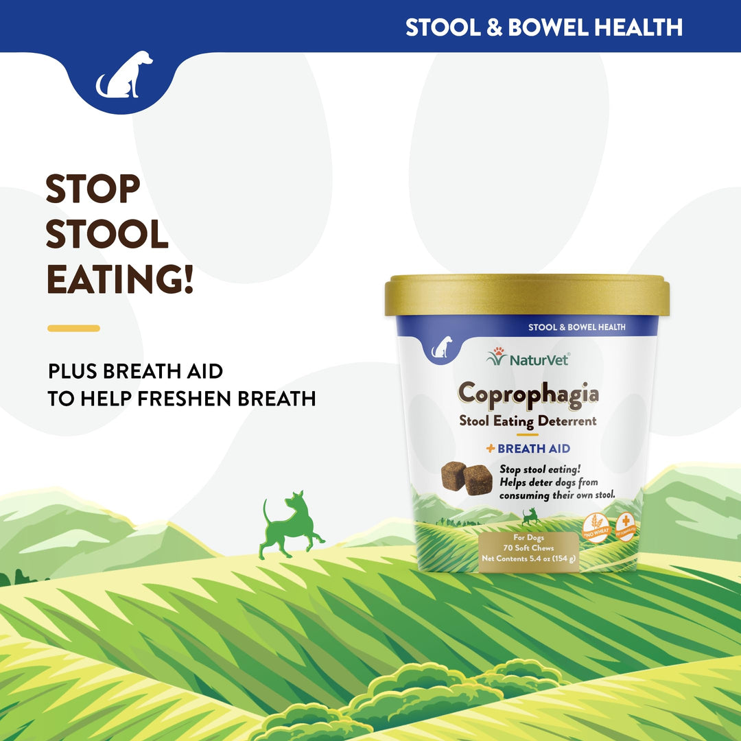 – Coprophagia Stool Eating Deterrent Plus Breath Aid – Deters Dogs from Consuming Stool – Enhanced with Breath Freshener, Enzymes & Probiotics – 70 Soft Chews