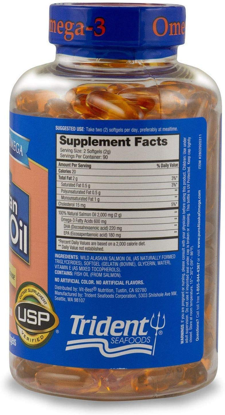 -3 Wild Alaskan Salmon Oil 1000mg Softgels 180-Count