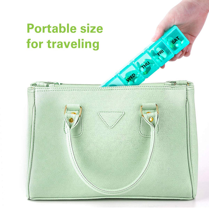 Pill Organizer Large 2 Pack, Extra Large Pill Organizer, Travel Pill Organizer, Weekly Pill Organizer, Large Pill Box, Pill Case, Medicine Organizer(Blue+Green)