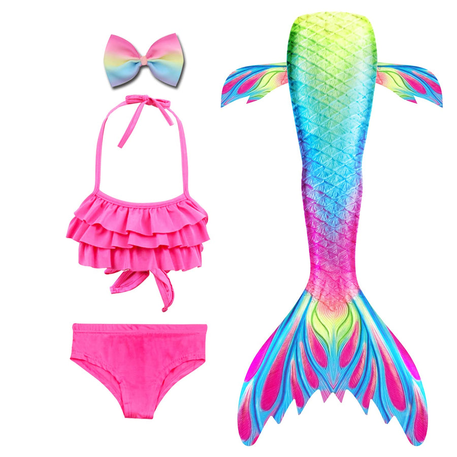 Mermaid Tails for Swimming Girls Bathing Suits Swimsuit Swimwear Bikini 3 Pcs for 3-12 Year Old