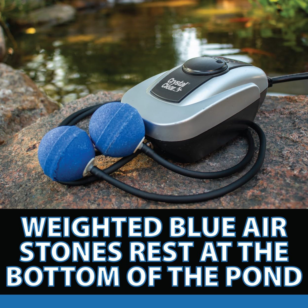 PondAir 2, Complete Aeration Kit, Whisper Quiet Water Garden Oxygenation Bubbler System Adds Oxygen to Koi & Fish Ponds, Outdoor Aerator Compressor Pump, Tubing & 2 Air Submersible Stone