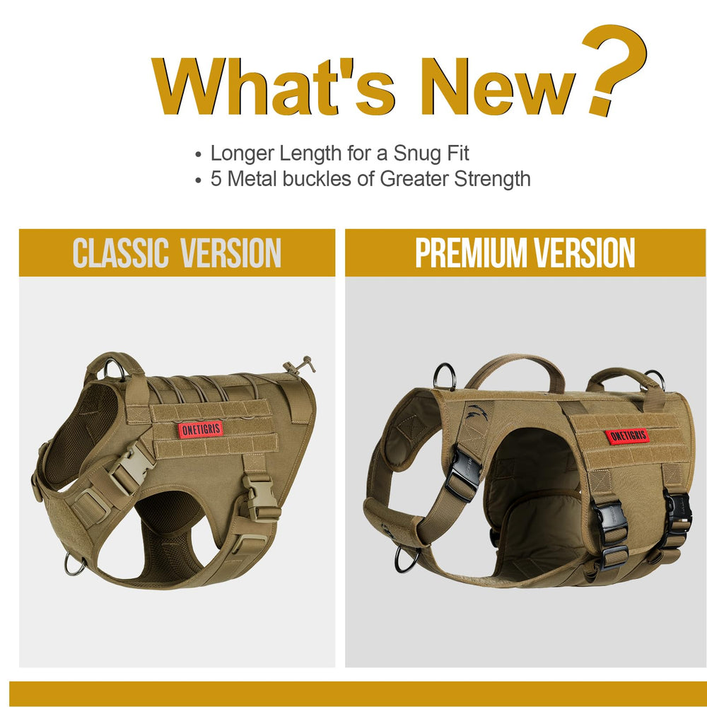Tactical Large Dog Harness, Full Metal Buckled No Pull Dog Harness Vest with Hook & Loop Panels, Military Adjustable Easy to Put On Dog Vest for Walking Hiking Training Brown