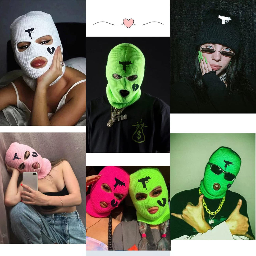 3 Hole UZI Balaclava Knitted Full Face Cover Ski Mask Winter Windproof Neck Warmer Thermal Cycling for Men Women (Black)