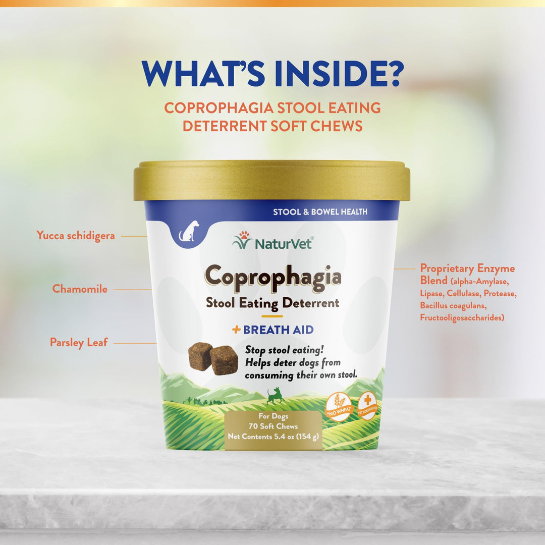 – Coprophagia Stool Eating Deterrent Plus Breath Aid – Deters Dogs from Consuming Stool – Enhanced with Breath Freshener, Enzymes & Probiotics – 70 Soft Chews