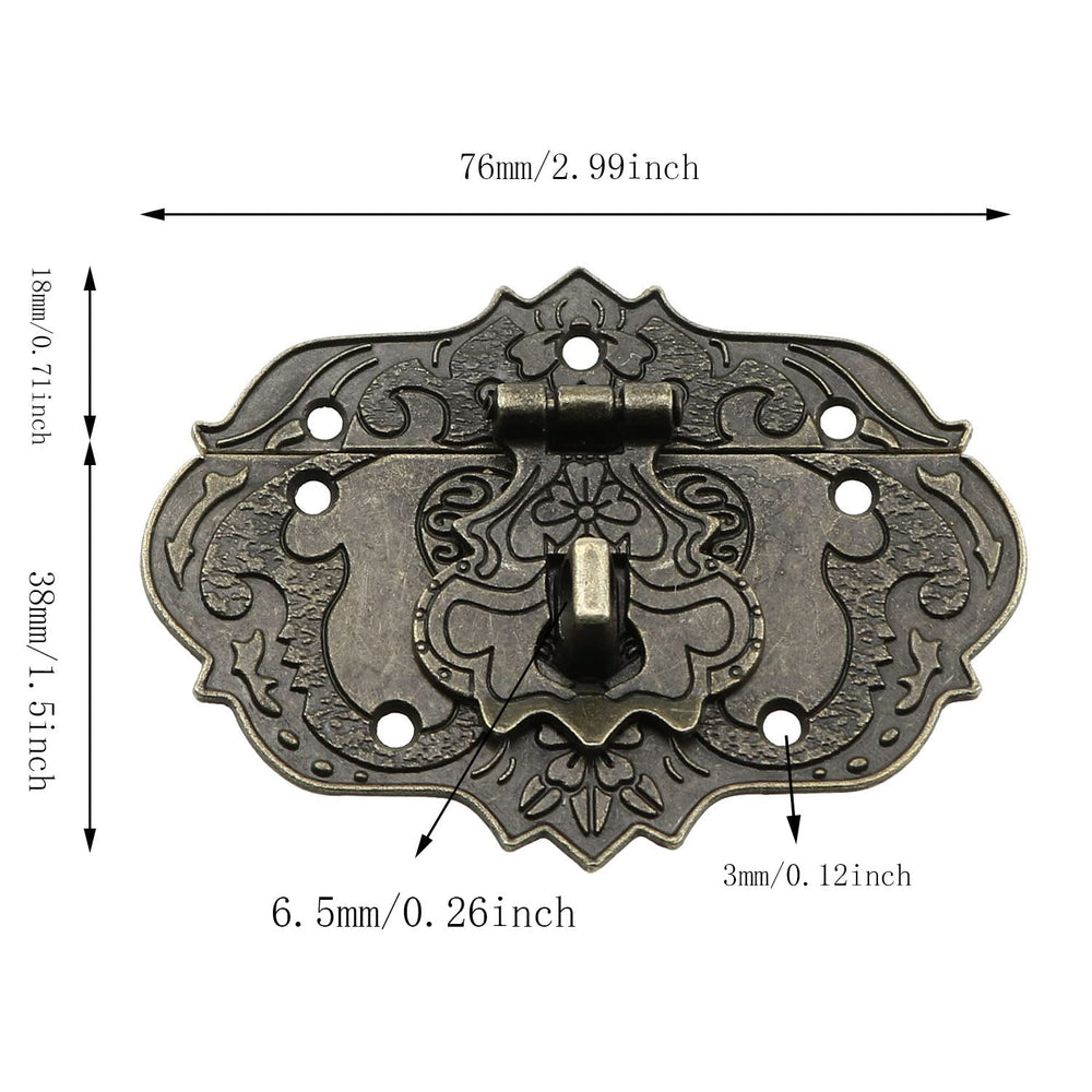 Antique Embossing Decorative Zinc Alloy Hasp Clasp Latch Lock with Screws Wooden Boxes Furniture Buckle Clasp Lock Wood Case Hasp