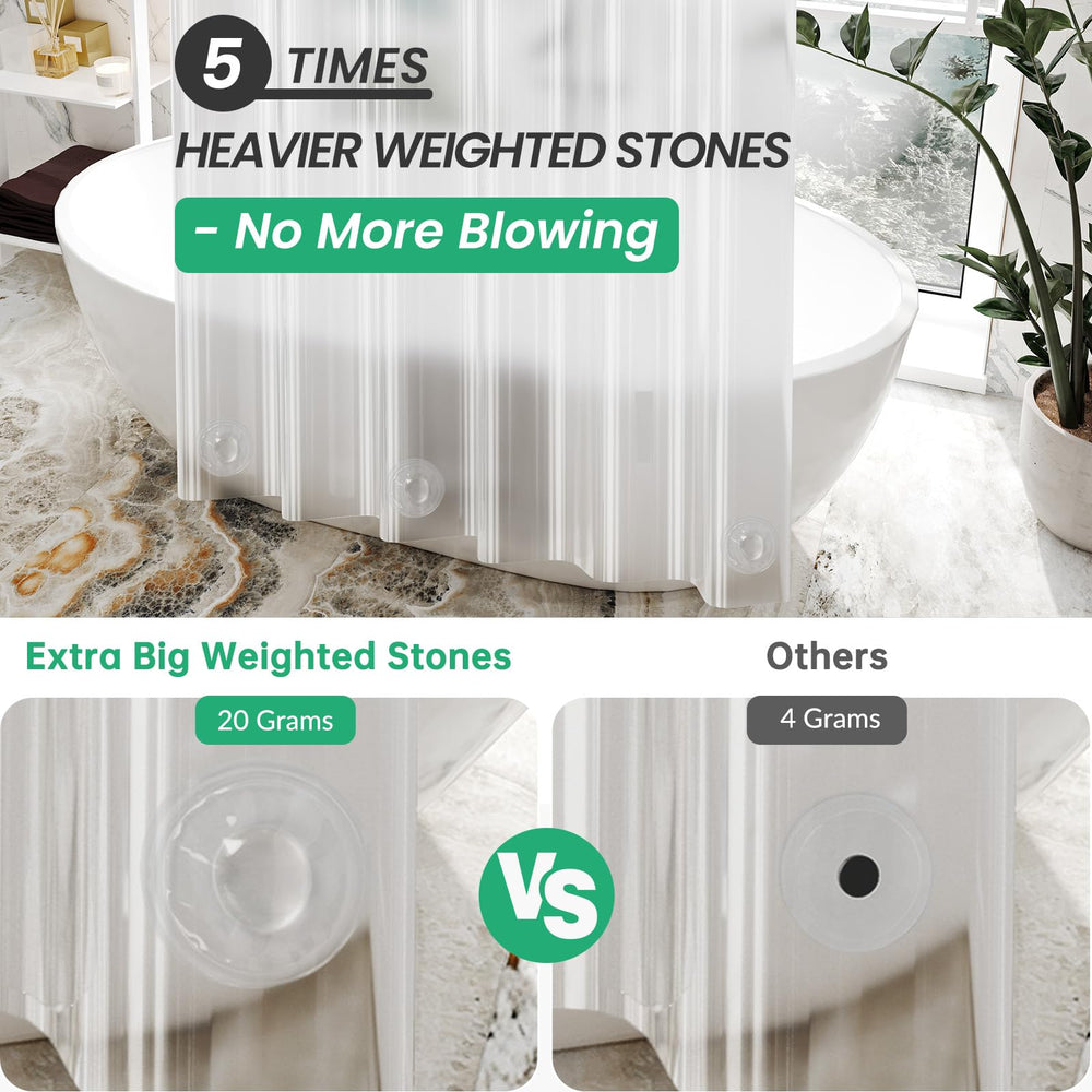Plastic Shower Curtain Clear Premium PEVA, Clear Shower Curtain Heavy Duty 8G, Weighted Shower Curtains for Bathroom Accessories with 3 Big Stones and 12 Rustproof Grommets, 72x72 Inches