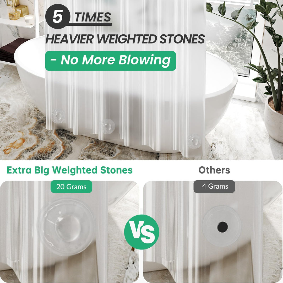 Plastic Shower Curtain Clear Premium PEVA, Clear Shower Curtain Heavy Duty 8G, Weighted Shower Curtains for Bathroom Accessories with 3 Big Stones and 12 Rustproof Grommets, 72x72 Inches