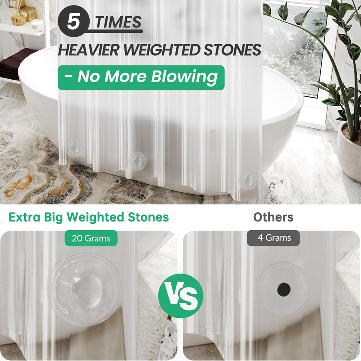 Plastic Shower Curtain Clear Premium PEVA, Clear Shower Curtain Heavy Duty 8G, Weighted Shower Curtains for Bathroom Accessories with 3 Big Stones and 12 Rustproof Grommets, 72x72 Inches
