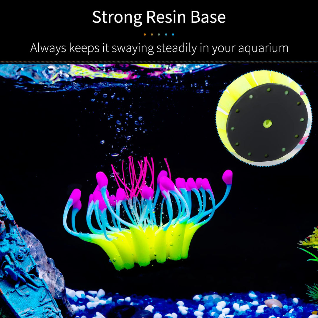 Glowing Effect Gooseneck Coral Artificial Decoration Silicone Ornament for Fish Tank Aquarium, Yellow