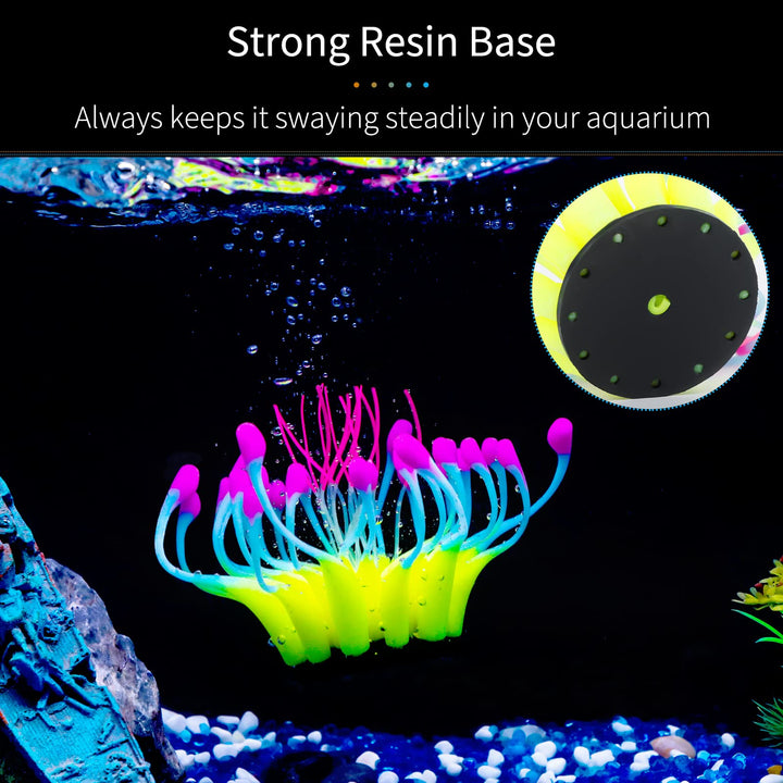 Glowing Effect Gooseneck Coral Artificial Decoration Silicone Ornament for Fish Tank Aquarium, Yellow