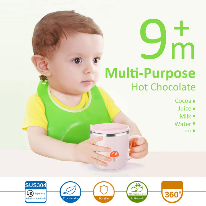 Kids Baby Toddler Cups Mug Sippy Learning Trainer Cup for Milk Coffee Hot Chocolate Stainless Steel Trainer Straw Cup with Lid, Rabbit, 7oz/Peacock pink