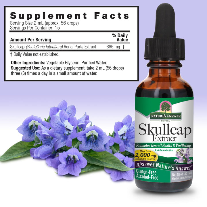 Nature's Answer Alcohol-Free Skullcap Herb Extract Supplement 1-Fluid Ounce Liquid | Natural Calming Supplement | Nervous System Support