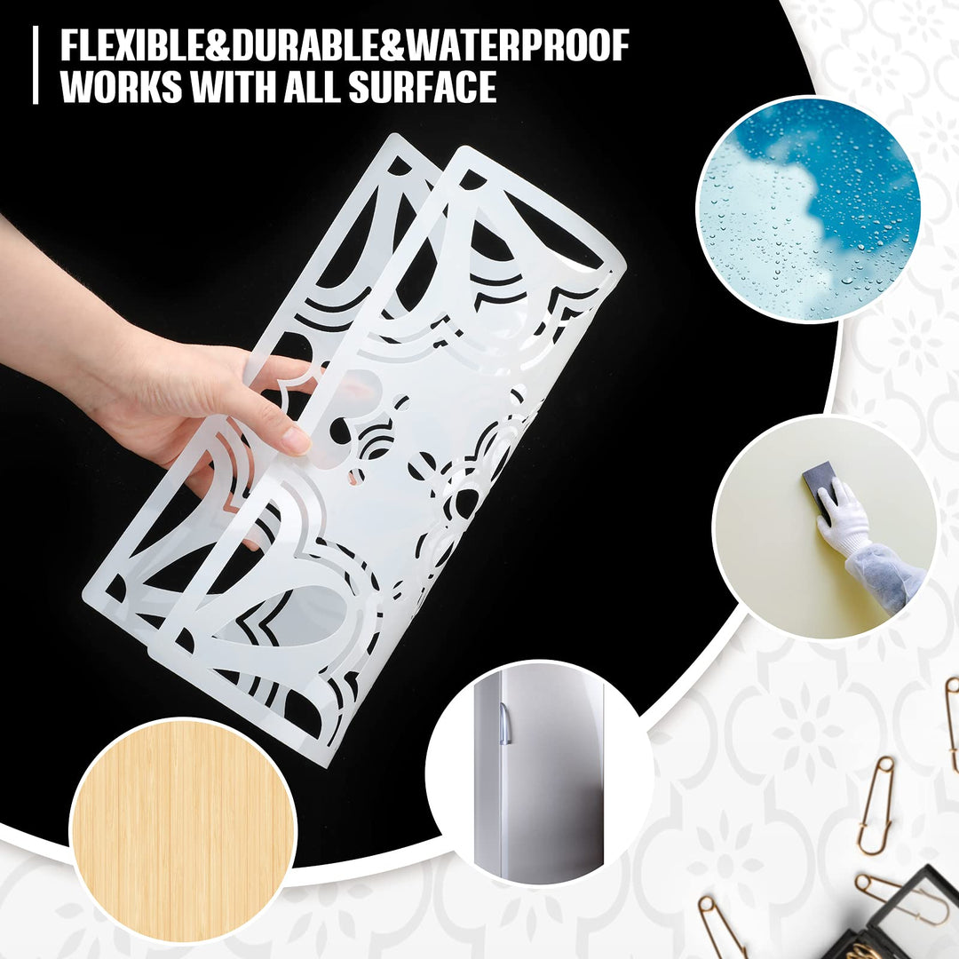 9 Pieces Floor Stencils Wall Stencils for Painting, Large Tile Stencils for Painting Walls Concrete Floor Stencils Drawing Pattern Templates Kit in 9 Styles (Simple Style,12 x 12 Inch)