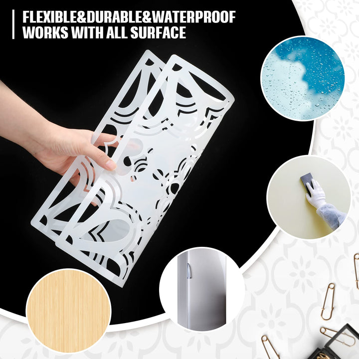 9 Pieces Floor Stencils Wall Stencils for Painting, Large Tile Stencils for Painting Walls Concrete Floor Stencils Drawing Pattern Templates Kit in 9 Styles (Simple Style,12 x 12 Inch)