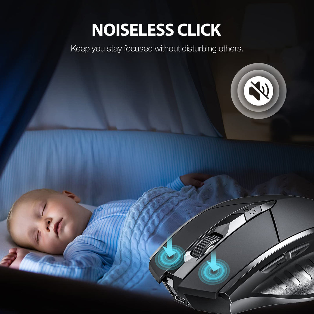 Bluetooth Wireless Mouse, 3 Modes Bluetooth 5.0&4.0 Mouse 2.4G Rechargeable Mouse with 6 Button, Upgraded Battery Level Visible Ergonomic Computer Mouse for Laptop, Mac, PC etc.