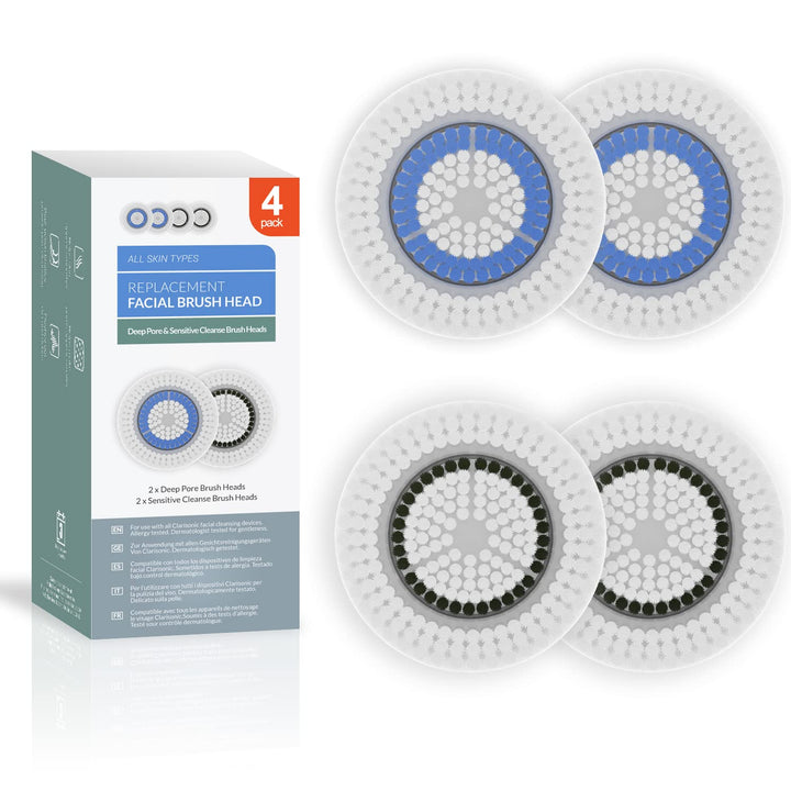 Brush Head Replacements Compatible with Clarisonic Mia 1, Mia 2, Mia Fit, Alpha Fit, Smart Profile Uplift, 4 Pack of Deep Pore and Sensitive