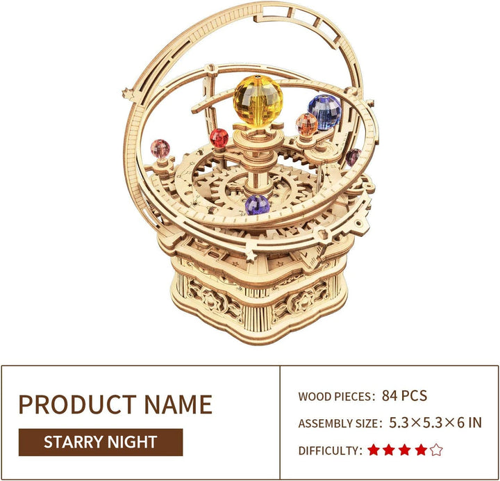 3D Wooden Puzzles for Adults Mechanical Music Box-Starry Night, DIY Rotating Music Box Model Building Kits for Teens, DIY Crafts/Hobbies/Gifts Desk Decor for Boys Ages 14+ (Starry Night)