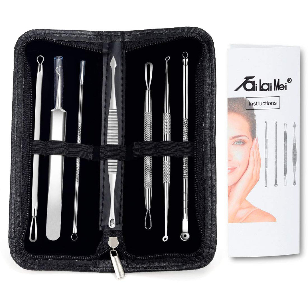 7-Piece Blackhead Remover Kit - Comedone Extractor Tool set for Facial Acne and Treatment for Blemish, Whitehead Popping, Zit Removing for Risk Free Nose Face Skin with Metal Case