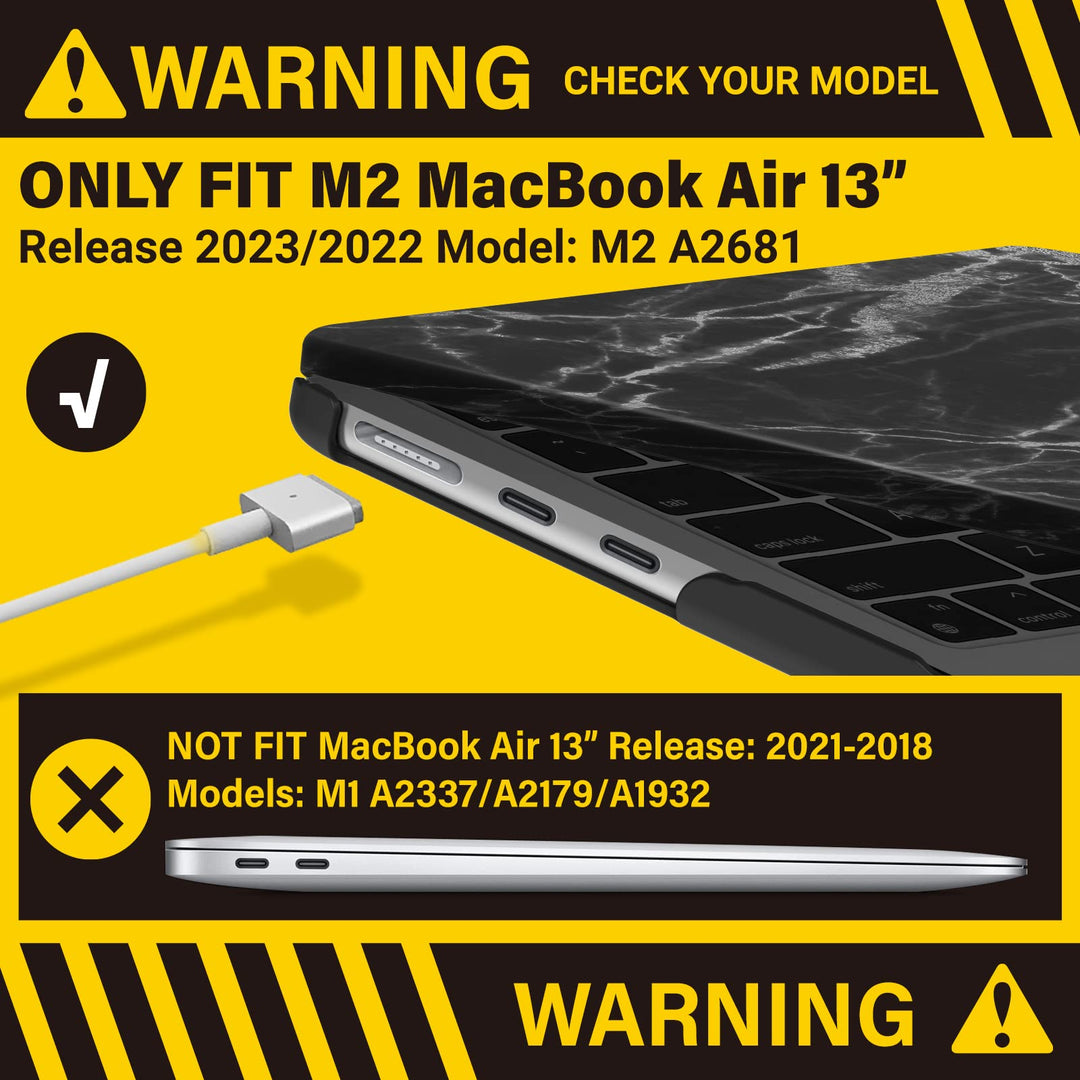Compatible with New 2024 2023 2022 MacBook Air 13 inch M2 case, Model A2681, Plastic Hard Shell Case with Keyboard Cover for M2 Mac Air 13.6 in with Touch ID, Black Marble, MAT13-KK-BKMB+1