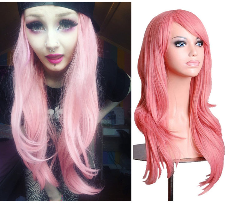 Wigs 28 Long Wavy Hair Heat Resistant Cosplay Wig for Women (Pink)