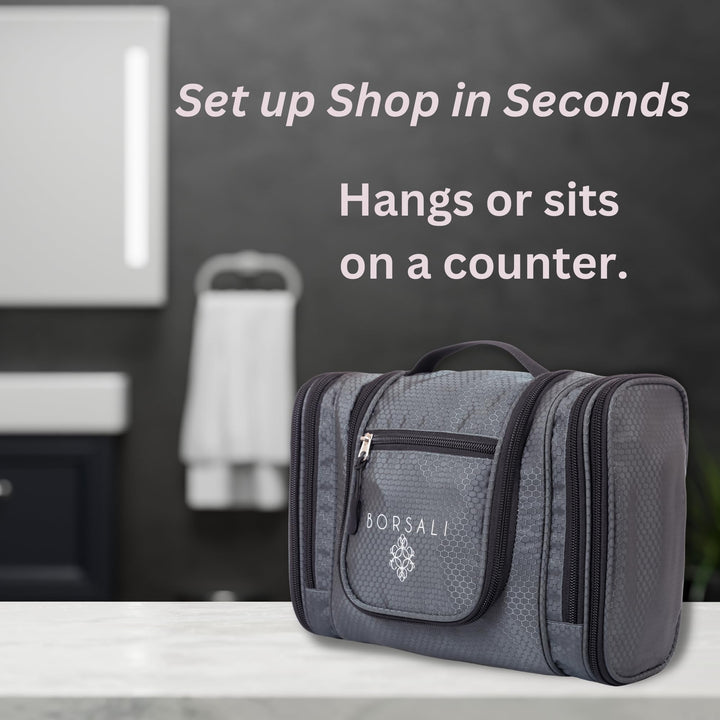 Hanging Toiletry Bag for Women with Mirror - Medium Travel Bag for Toiletries & Travel Essentials - Compact Yet Roomy - 22 Compartments & Mesh Back Pocket - Sturdy Swivel Hook