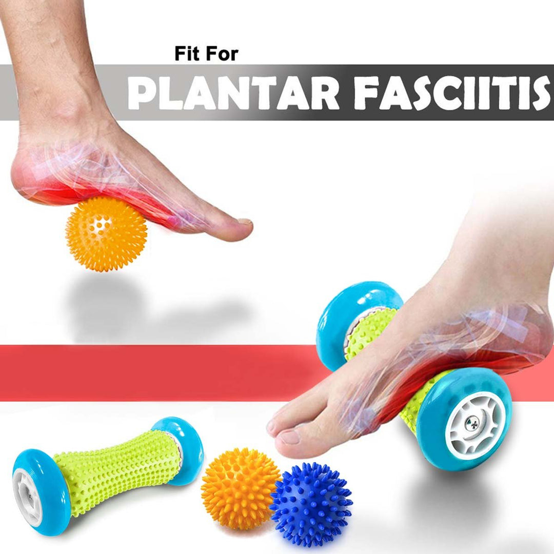 Foot Massage Roller Spiky Ball Foot Pain Relief Massager Relieve Plantar Fasciitis and Heel Foot Arch Pain and Relax Shoulder Foot Back Leg Hand, Included 1 Roller & 2 Spiky Balls (Light Blue)