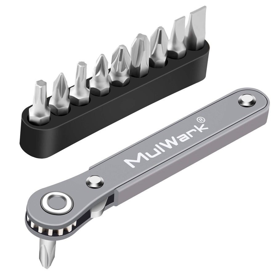 11pc Right Angle Screwdriver 1/4 Mini Ratchet Wrench Close Quarters Pocket Screwdriver Set with High Torque & Low Profile- EDC Tool with 90 Degree Mini Offset Reversible Drive Handle