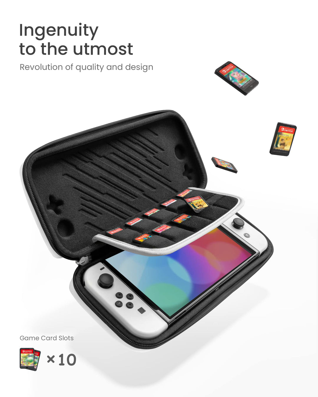 Slim Carrying Case for Nintendo Switch / OLED Model, Protective Switch Sleeve with 10 Game Cartridges, Hard Portable Travel Carry Case, with Original Patent and Military Grade Protection, White