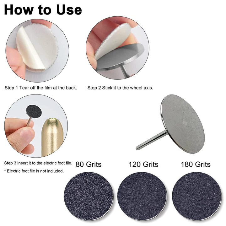 100pcs Foot File Sandpaper Disc with 1 Metal Shaft Replaceable Sanding Pads for Electric Foot Rasp Files Callus Cuticle Hard Dead Skin Removal Pedicure Tools,HJ-NF037 (180 Grit)