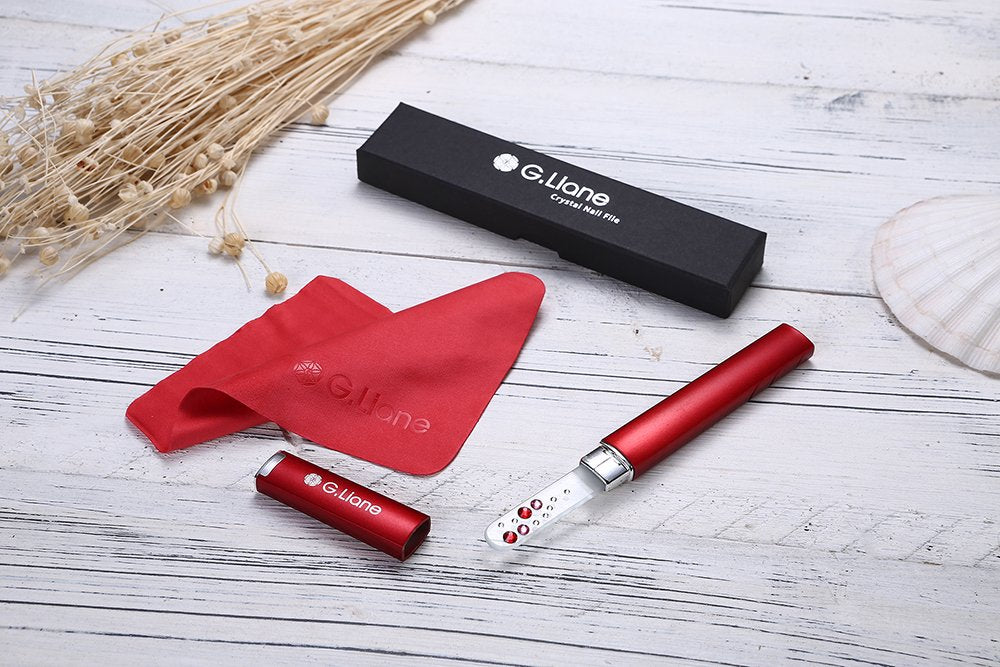 Crystal Nail File With Swarovski Crystals ‚¬Œ Professional Nail File In Case Manicure Pedicure Kit For Natural Nails Acrylic Nails Gels Nails Manicure Tools For Home And Salon (Red Bubble)