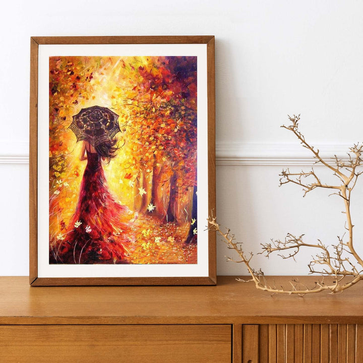 DIY 5D Full Square Diamond Art Painting Autumn Beautiful Woman for Adults, Diamond Art Painting Kits Round Full Drill Diamond Art Kit Picture Craft for Home Wall Art Decor 14x18 inch