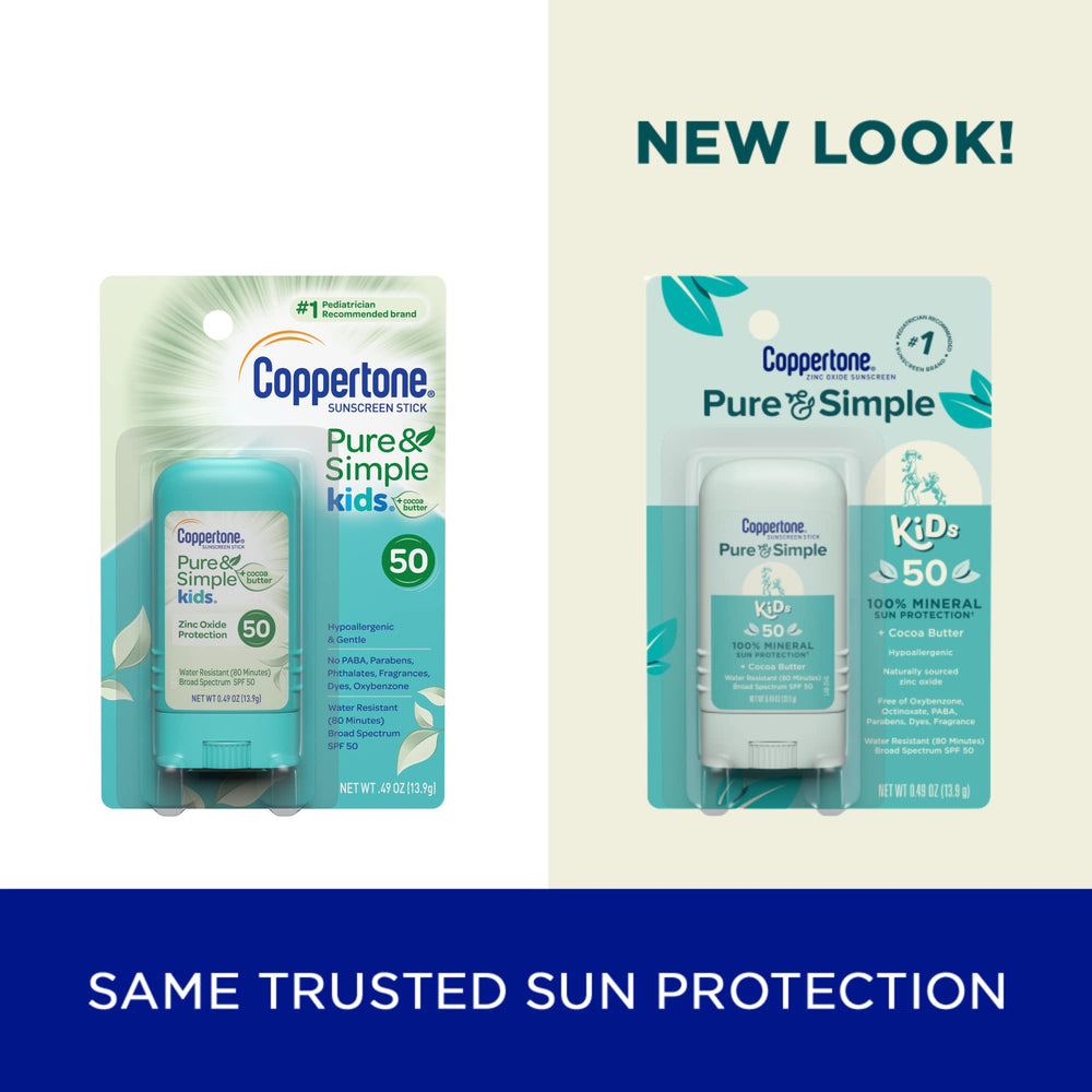 Pure and Simple Kids Sunscreen Stick SPF 50, Zinc Oxide Mineral Sunscreen Stick for Kids, Tear Free, Water Resistant, Broad Spectrum SPF 50 Sunscreen, 0.49 Oz Stick
