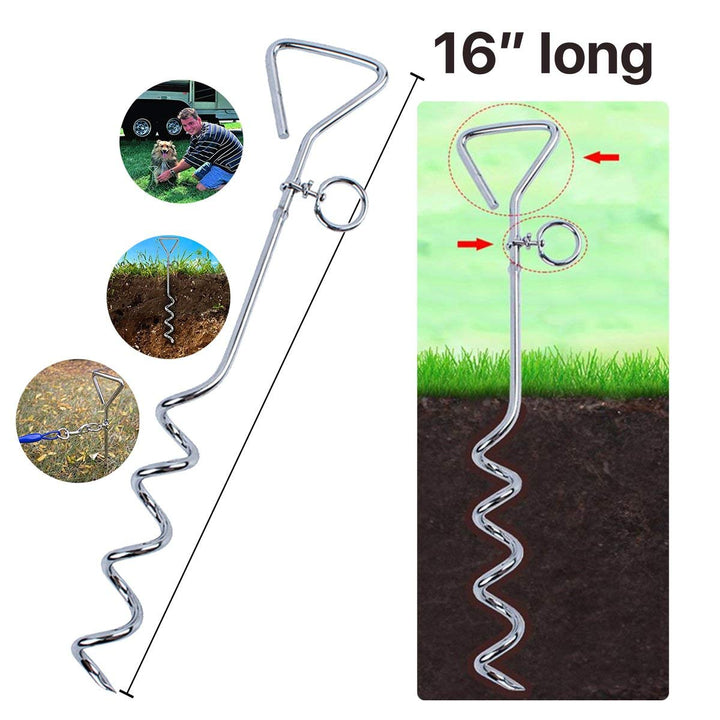 Dog Tie-Out Stake - Heavy Duty 16 Dog Stakes for Outside, Yard and Camping, Corkscrew Arrowhead Design with Tangle-Free 360 Swivel Hook - Water Resistant Pet Restraint Tool up to 80 lb Dogs