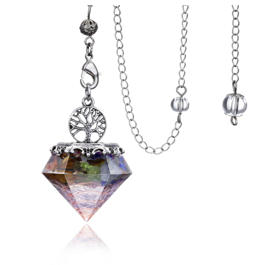 7 Chakra Crystal Dowsing Pendulum Reiki Life Tree 6 Faceted Pointed Pendulum Scrying Dowser for Divination, Meditation, Wicca