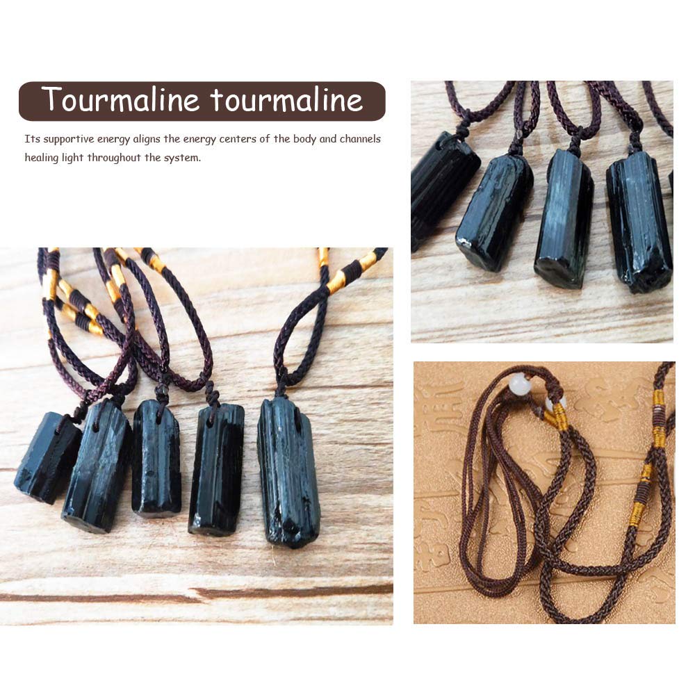 2Pcs Natural Black Tourmaline Stone Pillar Pendant Necklace Tourmaline Amulet Natural Free Form Crystal Healing Pendant
